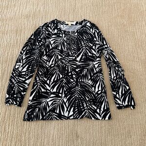 Michael Kors Black and White Patterned Long Sleeve Blouse